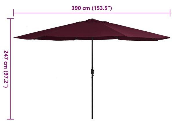 Vrtni suncobran s metalnim stupom 390 cm bordo - Crvena / N/A