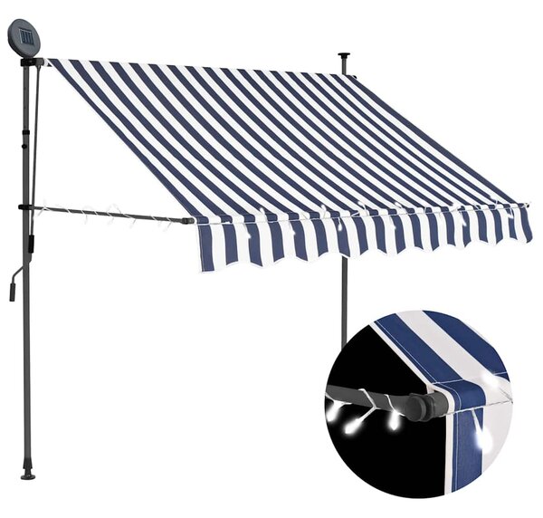Tenda na ručno uvlačenje s LED svjetlima 150 cm plavo-bijela - Plava / N/A