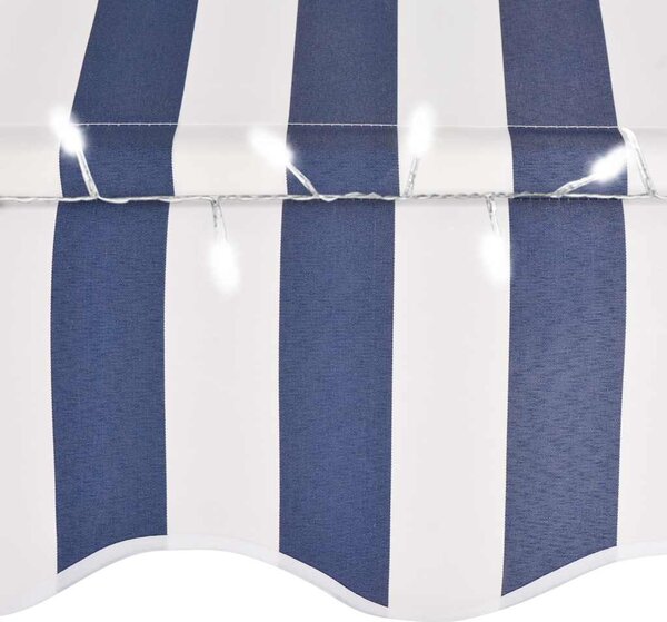 Tenda na ručno uvlačenje s LED svjetlima 250 cm plavo-bijela - Plava / N/A
