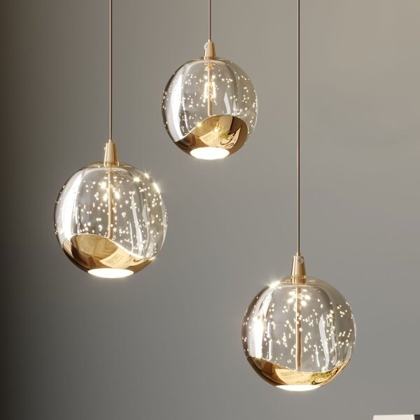 Lucande LED visilica Hayley, Ø 25 cm, 3 žarulje, zlato, staklo, Providna, Dnevni boravak/blagovaonica, Staklo