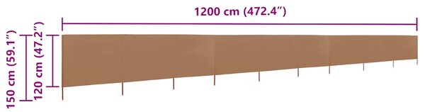 Vjetrobran s 9 panela od tkanine 1200 x 120 cm smeđe-sivi - Tupe / 1200 x 120 cm