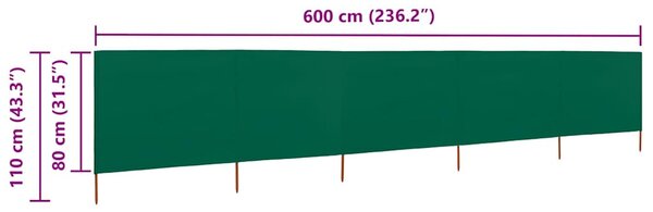 Vjetrobran s 5 panela od tkanine 600 x 80 cm zeleni - Zelena / 600 x 80 cm