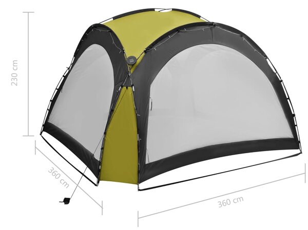 Šator za zabave LED s 4 bočna zida 3,6 x 3,6 x 2,3 m zeleni - Zelena / N/A