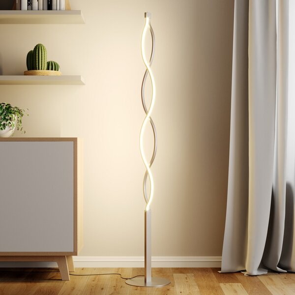 Lindby LED podna lampa Auron, boja nikla, metal, dimer na dodir, prigušiva, Sivo, Dnevni boravak/blagovaonica, Metal