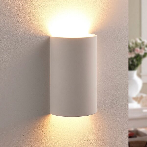 Lindby zidna lampa Colja, okrugla, visina 16 cm, gips, bijela, prigušiva, Bijela, Dnevni boravak/blagovaonica, Gips / glina
