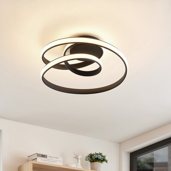 Lucande LED stropna svjetiljka Sakina, crna, metalna, Ø 48cm, prigušiva, Crno, Dnevni boravak/blagovaonica, Metal