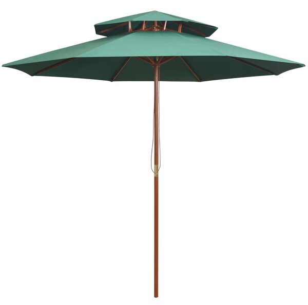 Dvoslojni suncobran 270 x 270 cm s drvenim stupom zeleni - Zelena / N/A