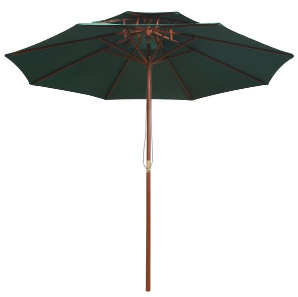 Dvoslojni suncobran 270 x 270 cm s drvenim stupom zeleni - Zelena / N/A