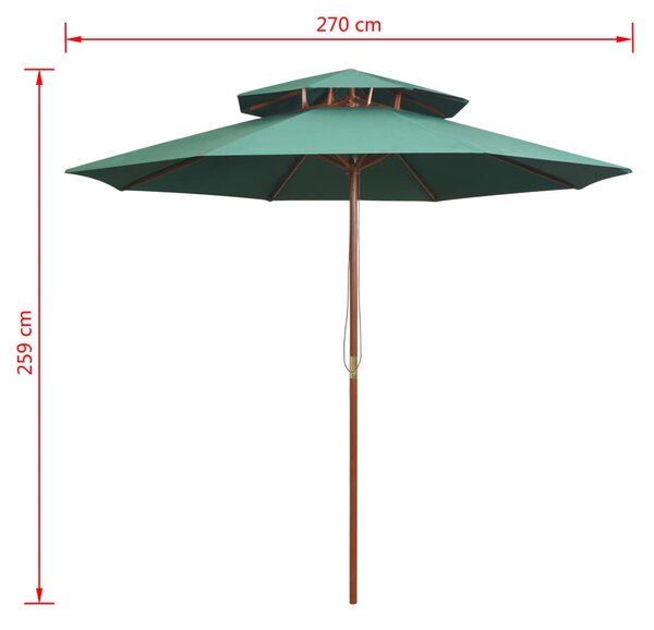 Dvoslojni suncobran 270 x 270 cm s drvenim stupom zeleni - Zelena / N/A