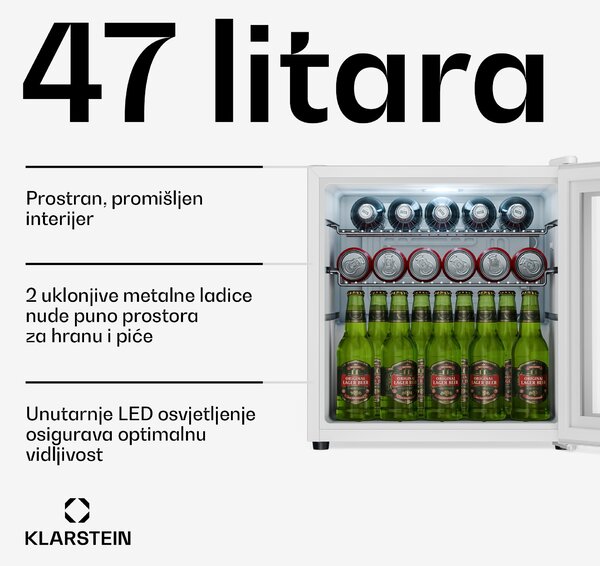 Klarstein Hladnjak za pića Beersafe sa staklenim zrcalnim vratima | 44 x 48 cm | 47 litara | 85 W | Bijela