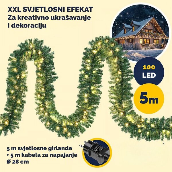 Božićna girlanda ANDREA s rasvjetom i daljinskim upravljačem, 5 m, zelena Casaria