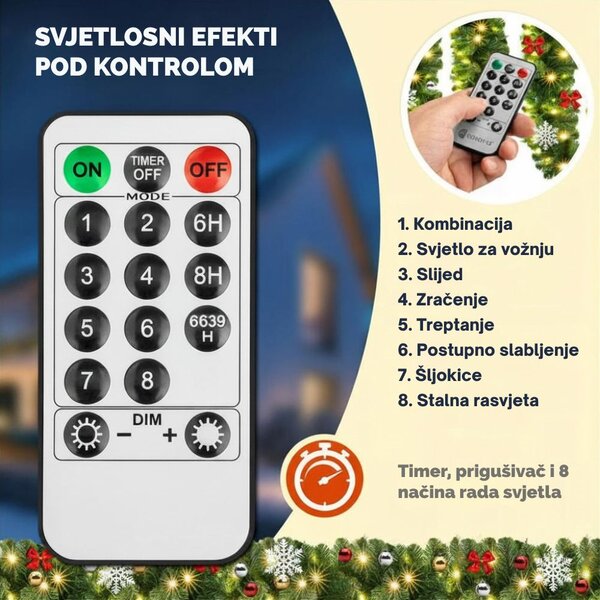 Božićna girlanda ANDREA s rasvjetom i daljinskim upravljačem, 5 m, zelena Casaria