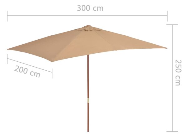Vanjski suncobran s drvenim stupom 200 x 300 cm smeđesivi - Tupe / N/A