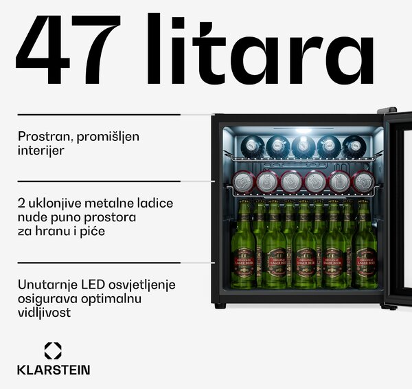 Klarstein Hladnjak za pića Beersafe s vratima od zrcalnog stakla | 44 x 48 cm | Unutarnje LED osvjetljenje | Srebrna