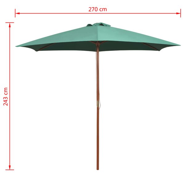 Suncobran 270 x 270 cm s drvenim stupom zeleni - Zelena / N/A