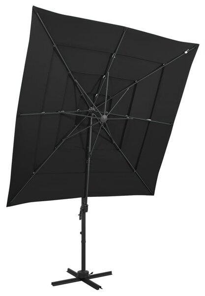 Vrtni suncobran s 4 razine i aluminijskim stupom 250x250cm crni - Crna / N/A