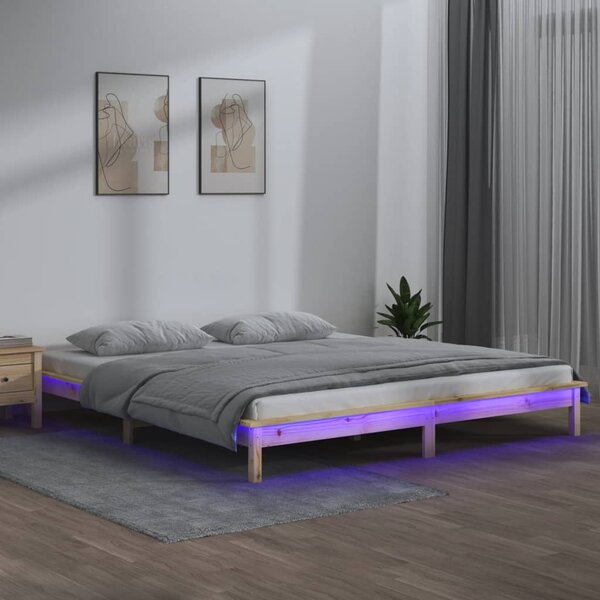 LED okvir kreveta 180 x 200 cm veliki bračni od masivnog drva - Smeđa / 180 x 200 cm