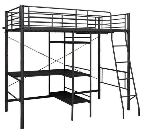 Krevet na kat sa stolićima u okviru crni metalni 90 x 200 cm - Crna / 90 x 200 cm