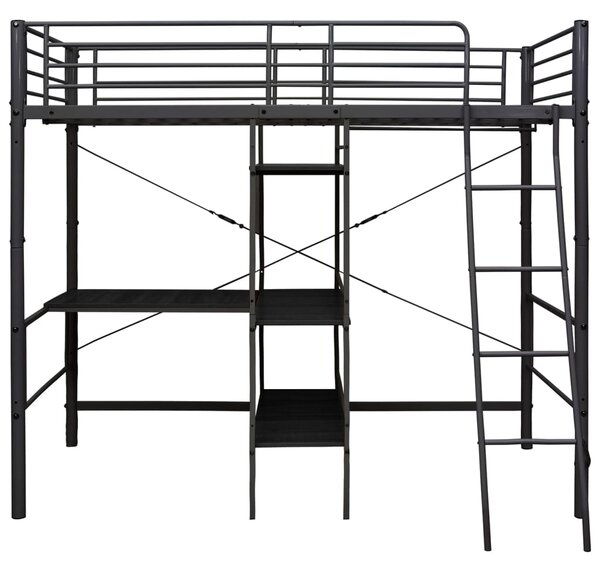 Krevet na kat sa stolićima u okviru crni metalni 90 x 200 cm - Crna / 90 x 200 cm