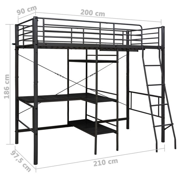 Krevet na kat sa stolićima u okviru crni metalni 90 x 200 cm - Crna / 90 x 200 cm
