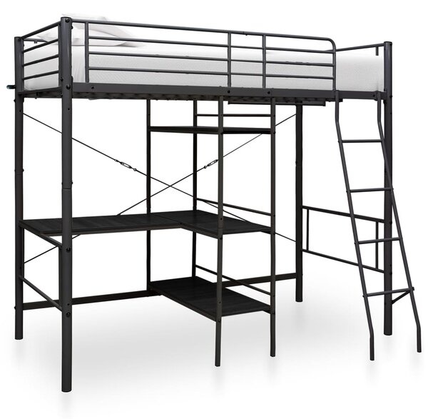 Krevet na kat sa stolićima u okviru crni metalni 90 x 200 cm - Crna / 90 x 200 cm