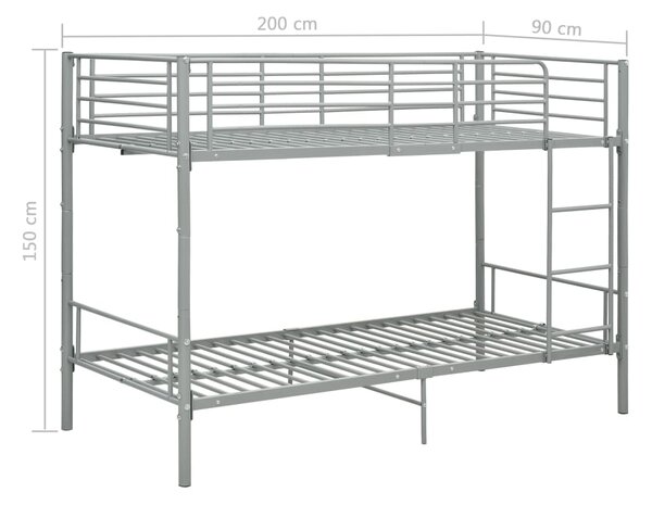 Krevet na kat sivi metalni 90 x 200 cm - Siva / N/A