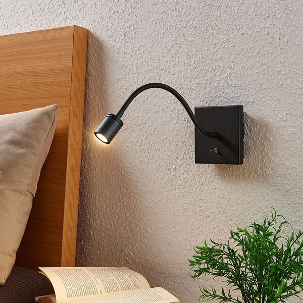 Lindby LED zidna lampa Mayar, 2 kom, crna, za čitanje, 11 cm, Crno, spavaća soba, Metal