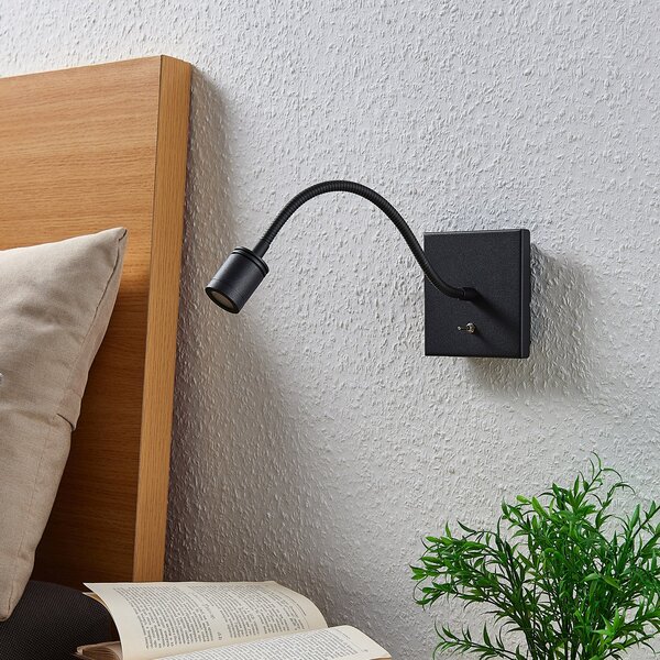 Lindby LED zidna lampa Mayar, 2 kom, crna, za čitanje, 11 cm, Crno, spavaća soba, Metal