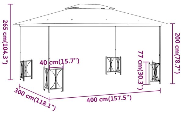Sjenica s bočnim zidovima i dvostrukim krovom 3 x 4 m antracit - Antracitno siva / 3 x 4 m