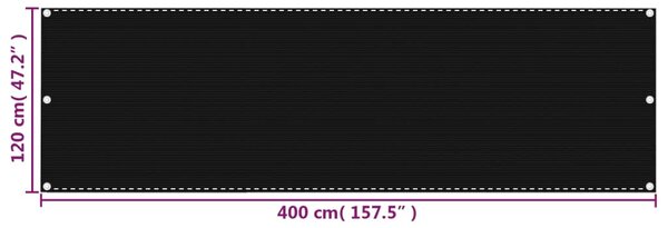 Balkonski zastor crni 120 x 400 cm HDPE - Crna / 120 x 400 cm