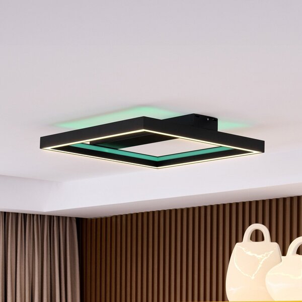Lucande Smart LED stropna svjetiljka Tjado, 50 cm, crna, RGBW, prigušiva, Crno, Dnevni boravak/blagovaonica, Metal