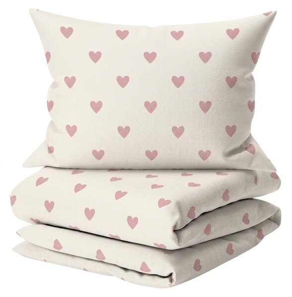 Pamučna posteljina HEARTIS PINK krem Dimenzije posteljine: 70 x 80 cm | 140 x 200 cm