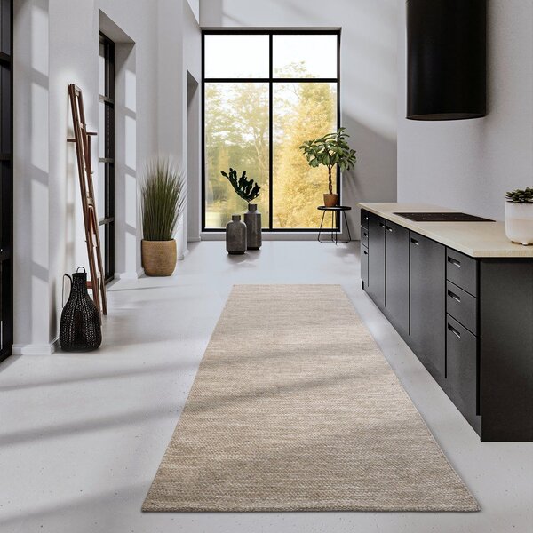 Bež ručno rađena staza od mješavine vune 80x200 cm Pradesh Linen White – Elle Decoration
