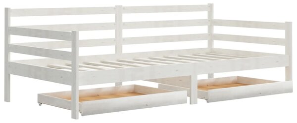 Dnevni ležaj s ladicama 90 x 200 cm bijeli od masivne borovine - Bijela / Default
