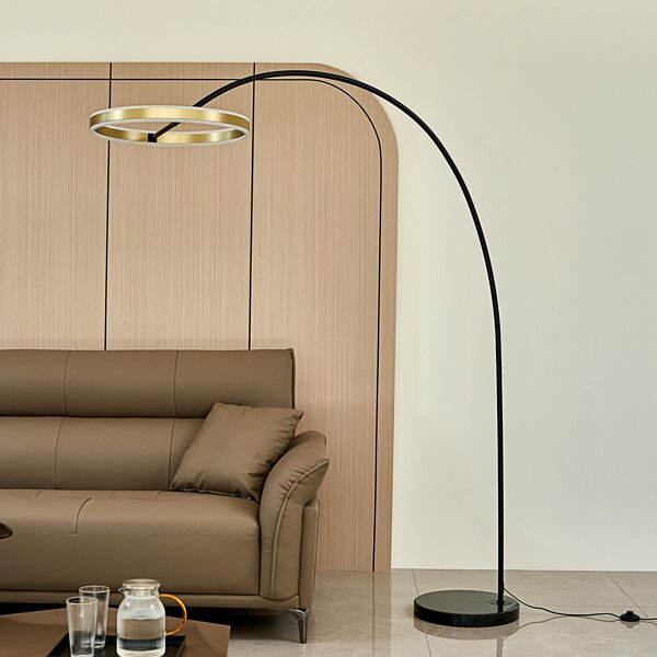 Lucande LED lučna svjetiljka Yekta, u boji mesinga, 183 cm, prigušiva, prigušiva, Crno, Dnevni boravak/blagovaonica, Metal