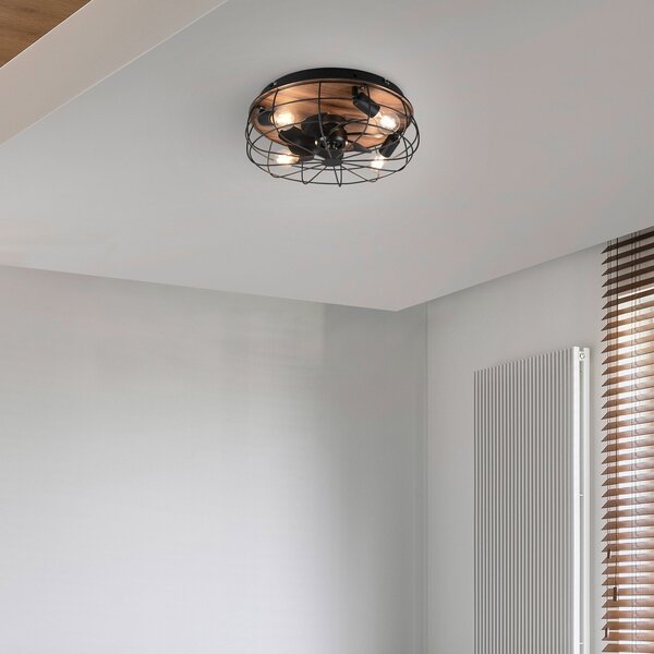 Reality Leuchten Trondheim stropni ventilator, daljinski, 4xE27, drvo, Crno, Dnevni boravak/blagovaonica, Metal