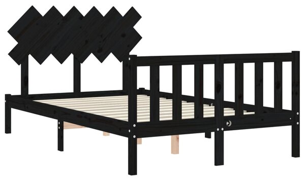 Okvir kreveta s uzglavljem crni bračni od masivnog drva - Crna / 135 x 190 cm