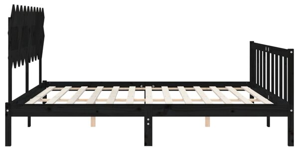 Okvir kreveta s uzglavljem crni bračni od masivnog drva - Crna / 135 x 190 cm