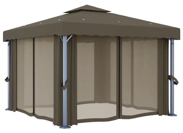 Sjenica sa zastorima i LED svjetlosnim trakama 3x3 m smeđe-siva - Tupe / 3 x 3 m