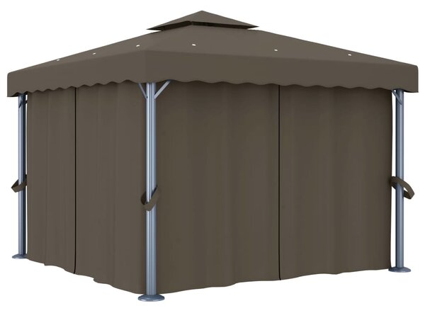 Sjenica sa zastorima i LED svjetlosnim trakama 3x3 m smeđe-siva - Tupe / 3 x 3 m