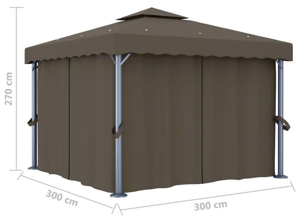 Sjenica sa zastorima i LED svjetlosnim trakama 3x3 m smeđe-siva - Tupe / 3 x 3 m