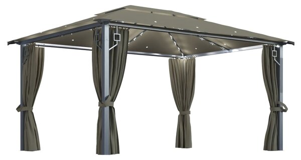 Sjenica sa zastorima i LED svjetlima 400 x 300 cm smeđe-siva - Tupe / 400 x 300 cm
