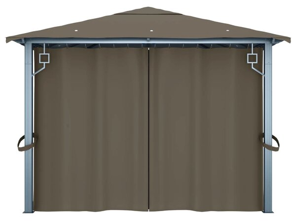Sjenica sa zastorima i LED svjetlima 400 x 300 cm smeđe-siva - Tupe / 400 x 300 cm