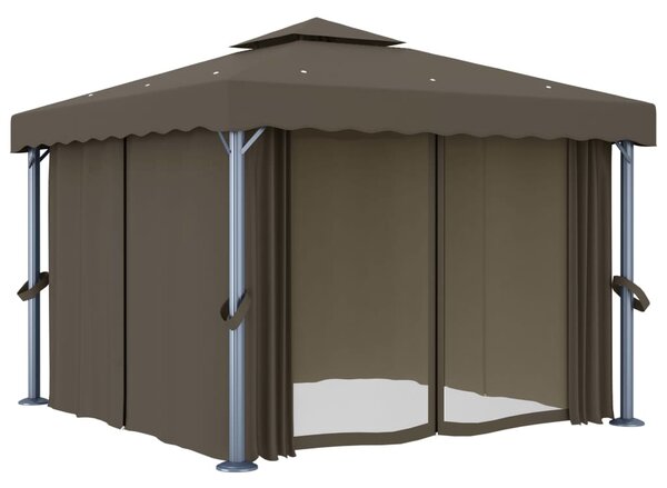 Sjenica sa zastorima i LED svjetlosnim trakama 3x3 m smeđe-siva - Tupe / 3 x 3 m