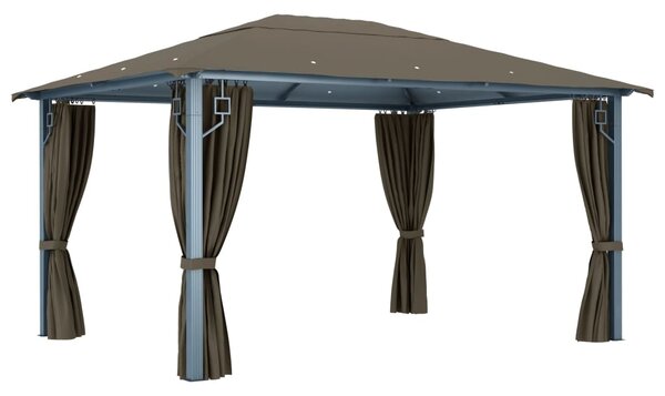 Sjenica sa zastorima i LED svjetlima 400 x 300 cm smeđe-siva - Tupe / 400 x 300 cm