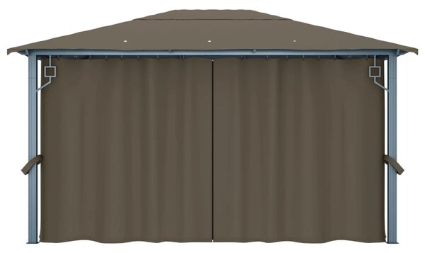 Sjenica sa zastorima i LED svjetlima 400 x 300 cm smeđe-siva - Tupe / 400 x 300 cm