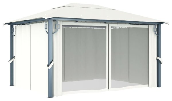 Sjenica sa zastorima i LED svjetlima 400 x 300 cm krem aluminij - Krema / 400 x 300 cm