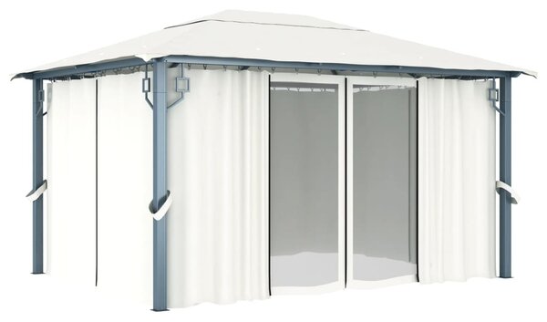 Sjenica sa zastorima i LED svjetlima 400 x 300 cm krem aluminij - Krema / 400 x 300 cm