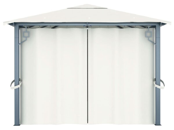Sjenica sa zastorima i LED svjetlima 400 x 300 cm krem aluminij - Krema / 400 x 300 cm