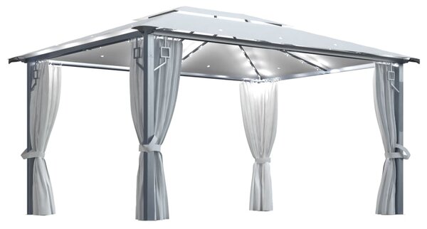 Sjenica sa zastorima i LED svjetlima 400 x 300 cm krem aluminij - Krema / 400 x 300 cm